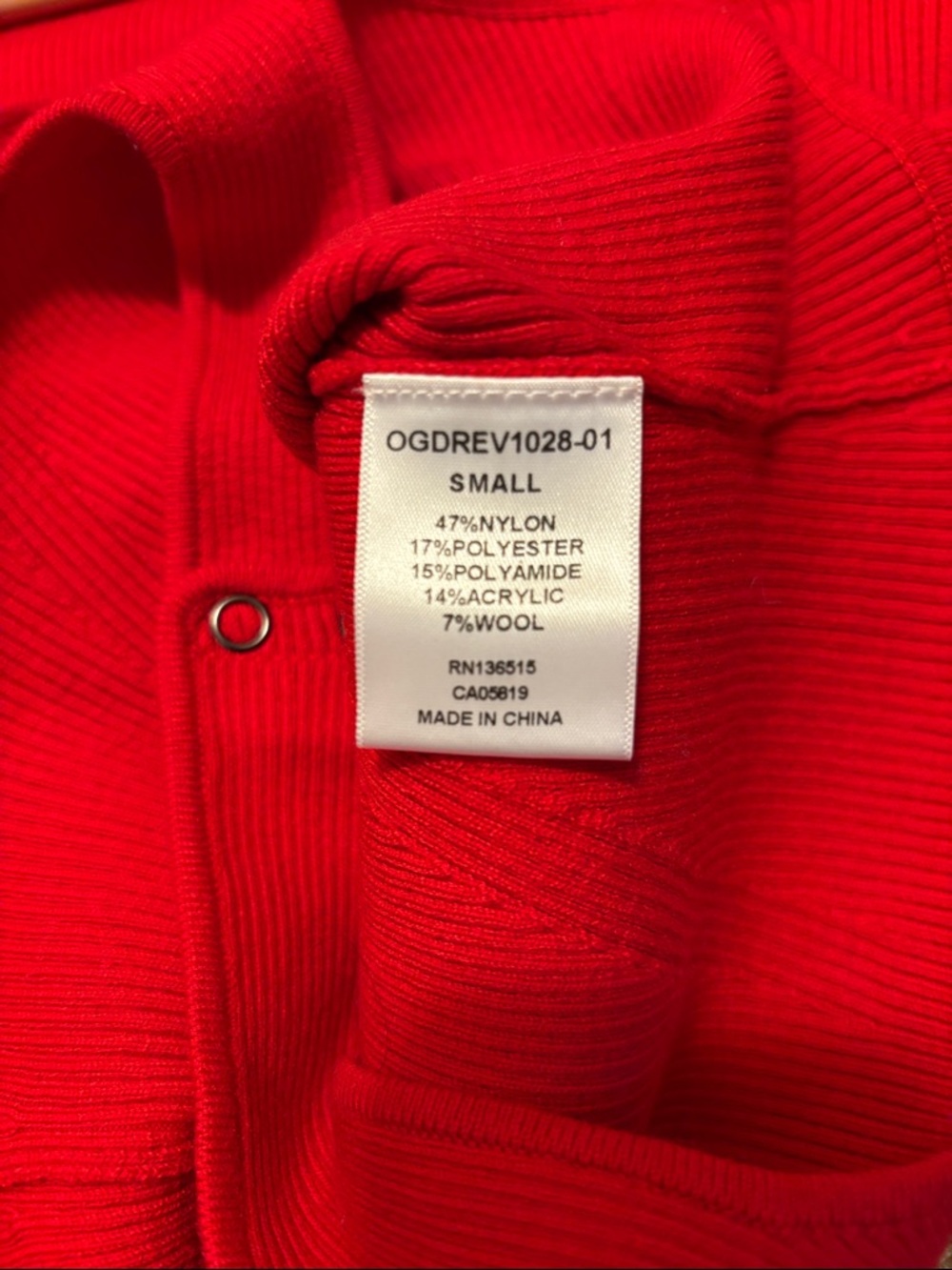 Square Neck Long Sleeve Red Ribbed Bodysuit - Picture 6 of 6